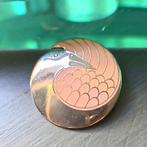 Laurel Burch Pink and Gold Bird Brooch "MYNAH BIRD"